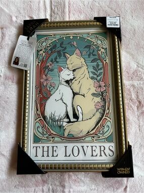 The Lovers Framed Art Print - Teal, Cream, Pink - Sapna Shah
